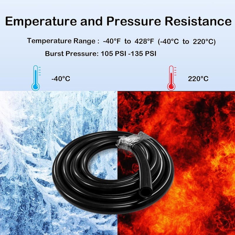 I33T خرطوم فراغ للسيارات، 5/32"(4mm) قطر داخلي خرطوم سيليكون عالي الحرارة 130PSI أقصى ضغط 1.6 قدم(0.5م) (أسود) - Image 4